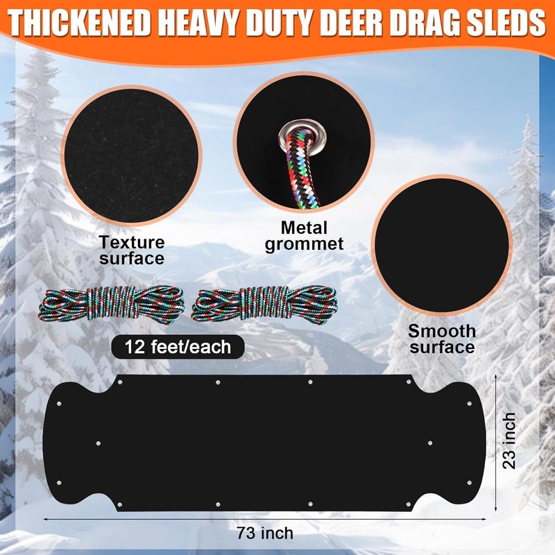 WinnerWhy Thickened Heavy Duty Deer Drag Sleds with 2 Rope, Dual Deer Drag Harness Strap, Hunting Equipment Accessories for Hauling Elk Turkeys Game Animals(Orange, Black) - Image 2